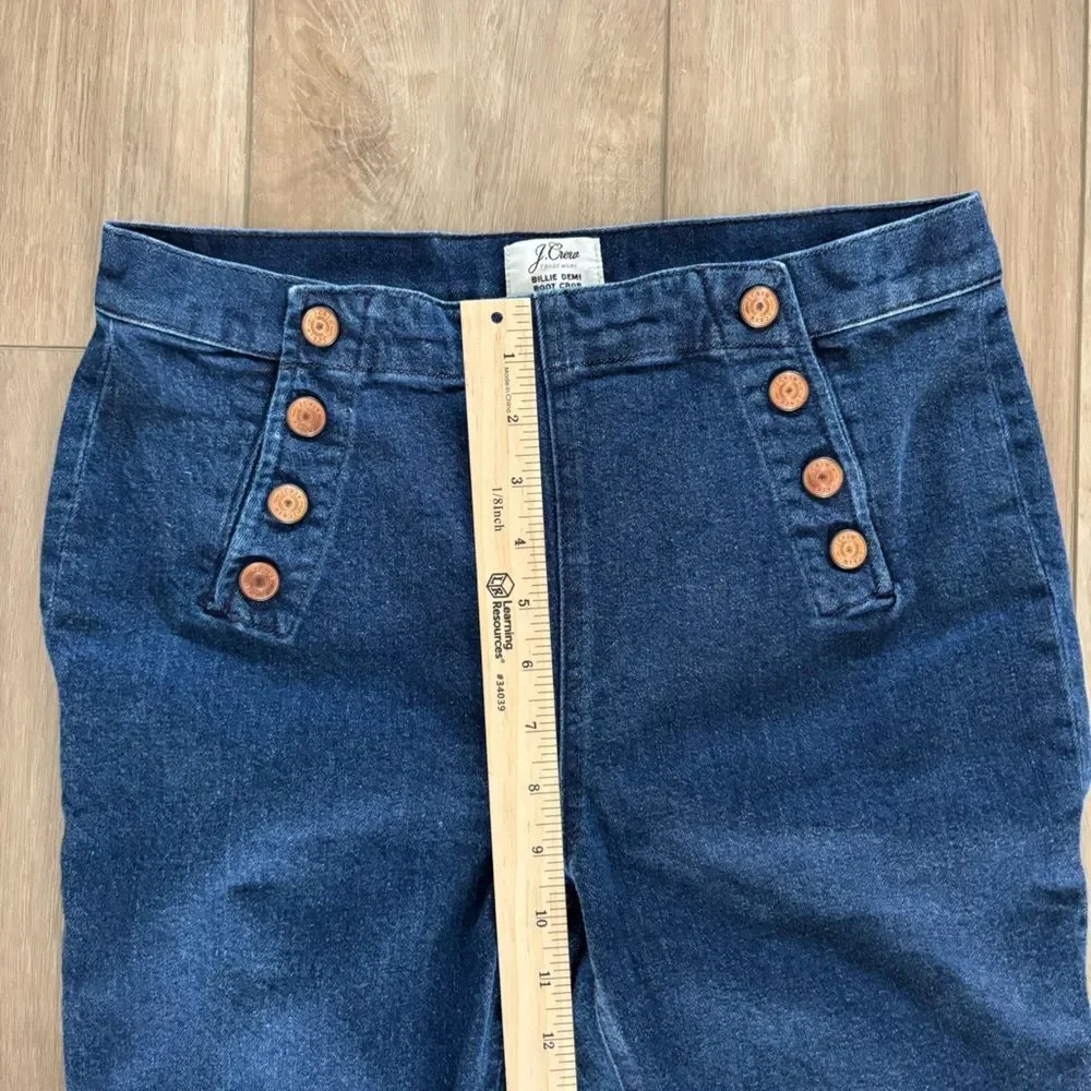 J.Crew Billie Demi Boot Crop Jeans 28 Dark Wash Sailor Button Old Money